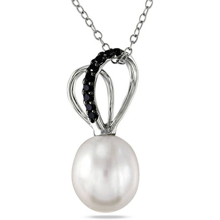 Miabella Sterling Silver 9.5-10mm White Cultured Freshwater Pearl and 1/10 Carat T.W. Black Diamond Fashion Pendant