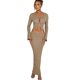thumbnail image 2 of 2-Piece Set Wool-Knit Button-Baring Top Solid Color Threaded Hip Skirt Set, 2 of 5