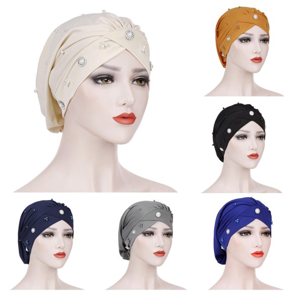 LiuXxxx Beaded Forehead Turban Chemotherapy Night Hat for Women Small Baotou Style Baseball Cap Beige