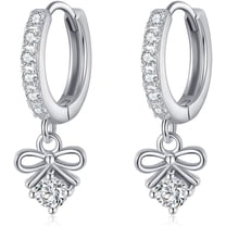 Sterling Silver CZ Bowknot Hoop Earrings for Women Teens Small Bow Hoop Earrings Huggie Drop