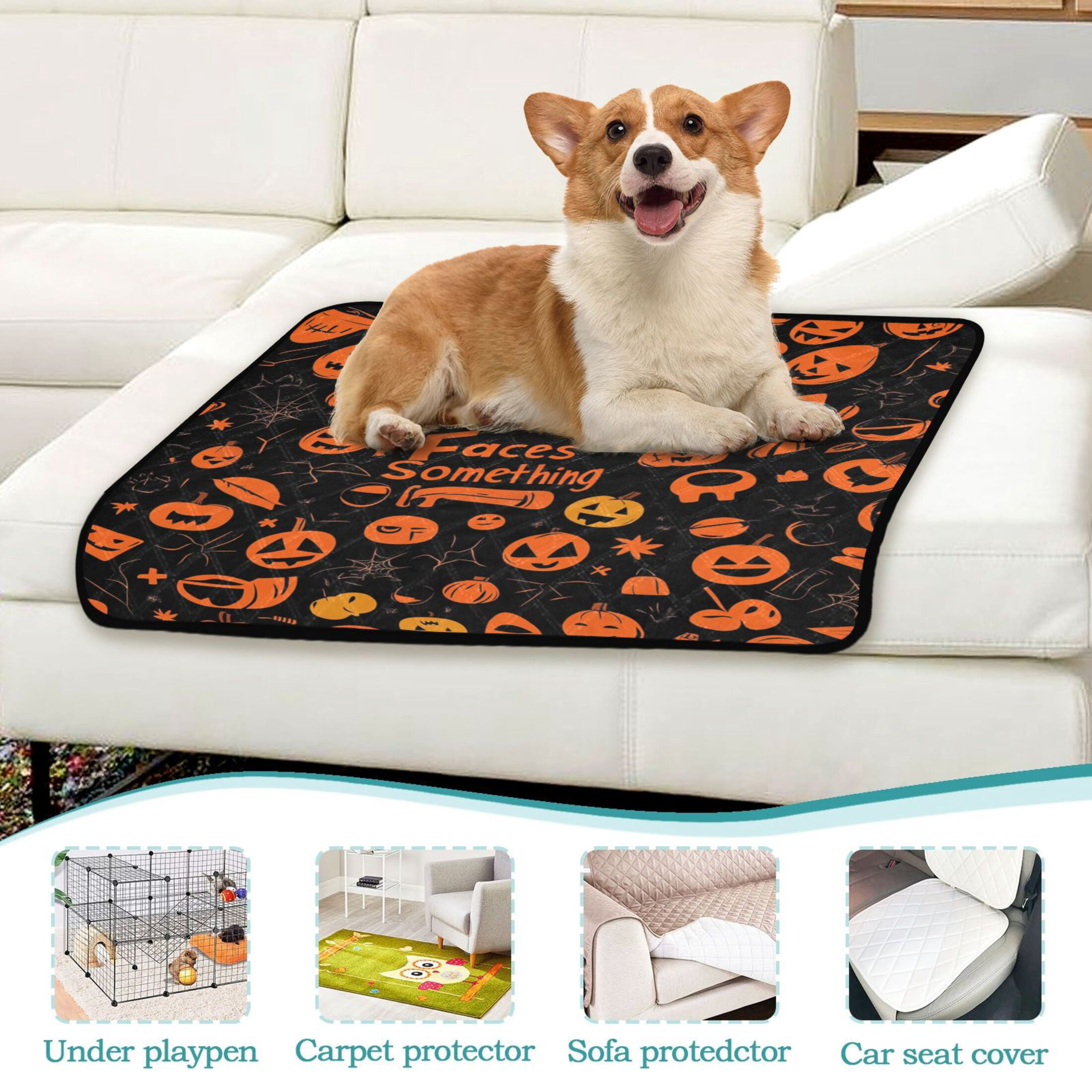 Qxltty Pattern Of Black and Orange Halloween Symbols Cat litter Pads Pet Set of 2 Diaper Mats Center Anti-leakage Layer Absorbent Soft and Comfortable
