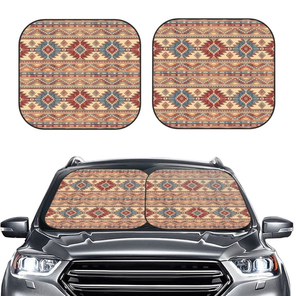 Kdxio Traditional Tribal Aztec Print 2-Piece Sun Shade Front Windshield - Foldable Car Front Window Sunshades For Most Sedans Suv Truck