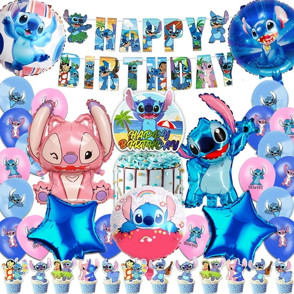 39Pack Blue Cartoon Figure Party Supplies, Birthday Decorations Set-Foil Balloons, Happy Birthday Banner, Cake Cupcake Toppers
