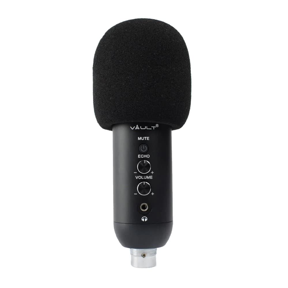 Vault EM-200N USB Condenser Podcast Microphone with Built in Headphone Out Volume/Gain Control and Mute Button for Gaming, Podcasting, Conference Calls, Recording, Singing and Dubbing