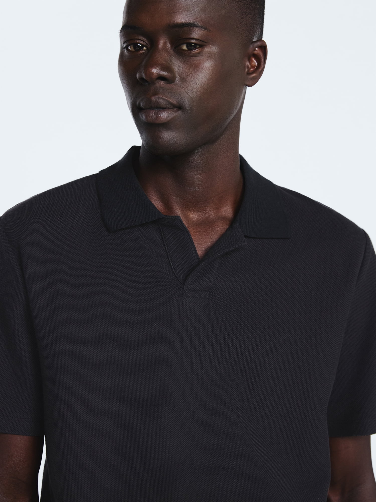 Free Assembly Men's Honeycomb Johnny Collar Cotton Polo Shirt with Short Sleeves, Sizes S-XXXL