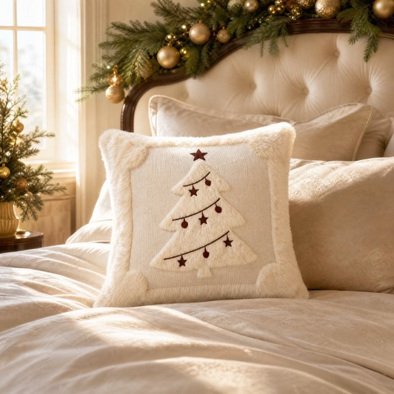Christmas Trees Pillow Covers, Decorative Soft Throw Pillows Plush, Winter Holiday Decorative Pillowcase, Embroidered Couch Cushion for Holiday Winter Home Decor Chair Sofa Bedroom Living Room