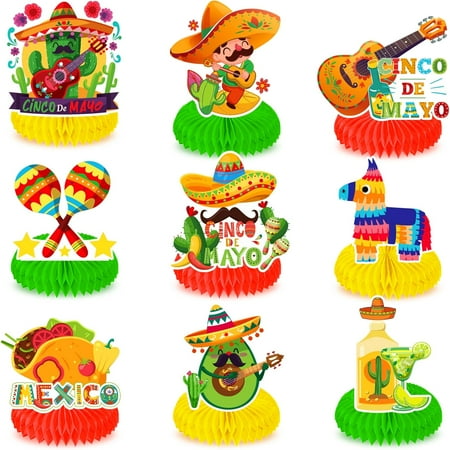 XD4-Fiesta Party Decorations 9PCS Cinco De Mayo Honeycomb Table Centerpieces, Mexican Fiesta 3D Table Toppers For Mexican Party Decorations Birthday Carnivals Festivals Taco Party*04