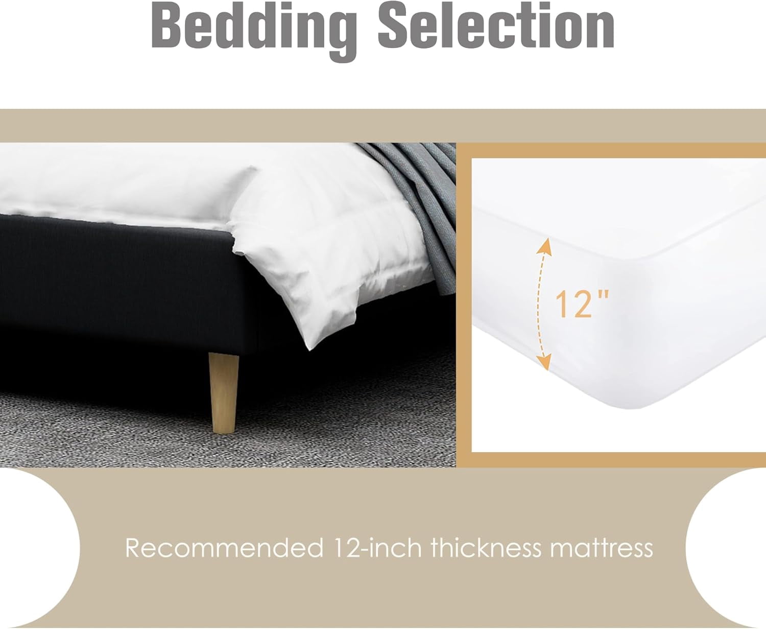 AGARTT Upholstered Platform Queen Size Bed Frame with Headboard Wooden Slats Support,Black Linen
