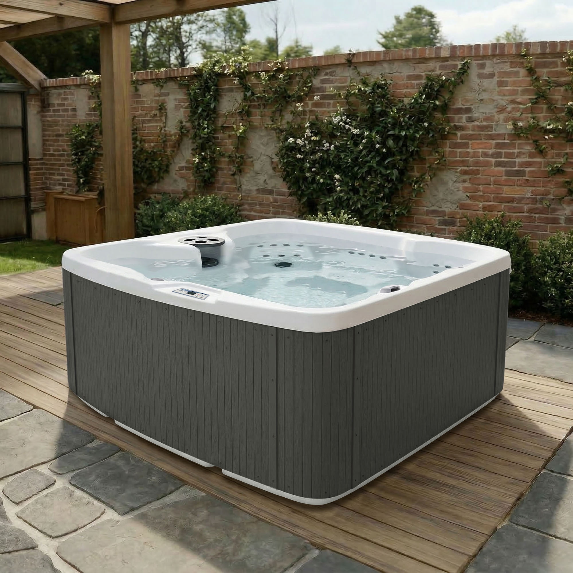 Lifesmart LS550 Plus, 5-Person, 65 Jet, 230-Volt Spa, Arctic White/Coastal Gray