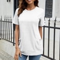 thumbnail image 2 of Womens Summer Tops Casual Crewneck Solid Color Short Sleeve Pullover T-Shirt Ladies Beach Blouses Tops for Women, 2 of 8