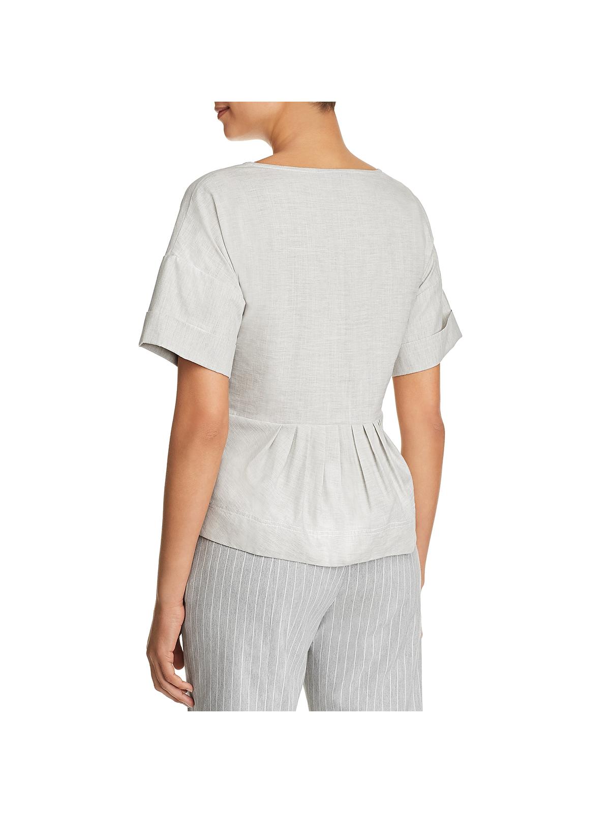 Donna Karan Womens Cotton Short Sleeves Pullover Top Gray M