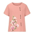 thumbnail image 4 of up to 60% off Gifts Usmixi Shirts for Women Vintage Floral Button Down Plus Size Cotton Linen Tee Tops Summer Trendy Flowers Print Short Sleeve Crewneck Ladies Blouses Pink s, 4 of 6