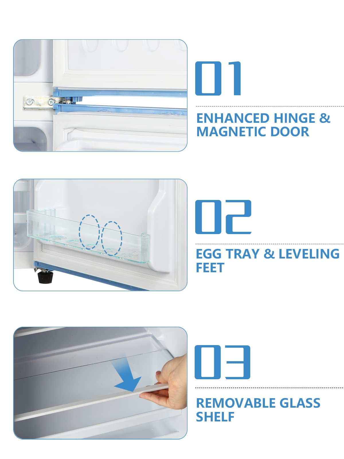 3.5 Cu.ft Compact Refrigerator, Retro Mini Fridge with Freezer, Small Drink Chiller with 2 Door Adjustable Mechanical Thermostat for Home, Office,Dorm or RV Blue