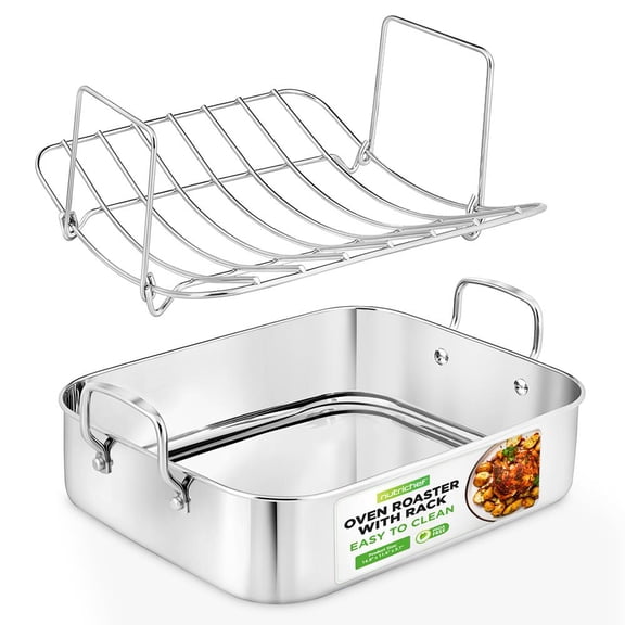 NutriChef Stainless Steel Roasting Pan with Rack, Oven Roaster with Riveted Handles, Non-Toxic, Dishwasher & Oven Safe