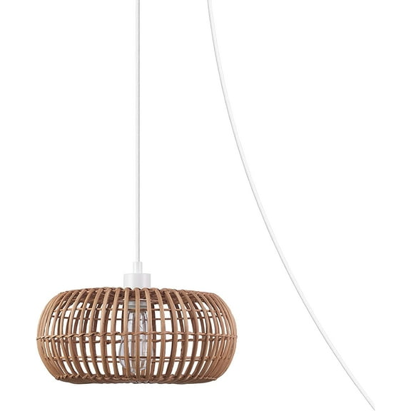 1-Light Plug-in or Hardwire Pendant Lighting, Rattan Shade, White Socket, Bulb Not Included
