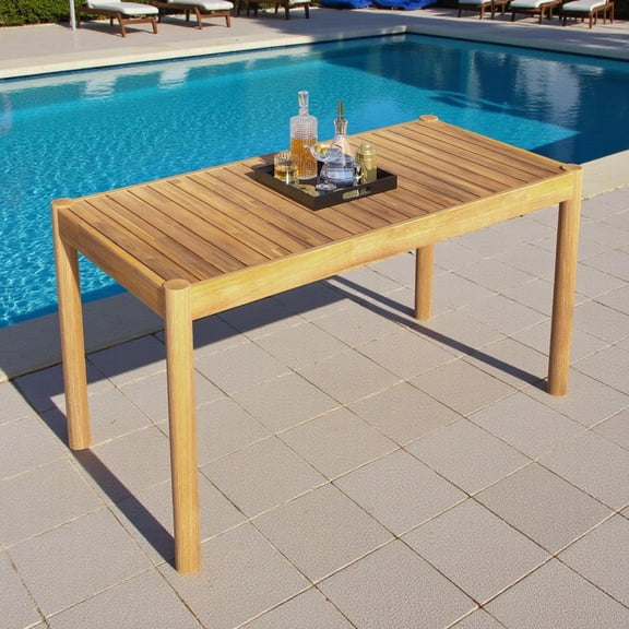 GZXS 54.75" Acacia Wood Outdoor Dining Table, Classic Slatted Patio Table in Light Teak Finish, Seats 4-6, Weather-Resistant for Garden, Balcony, and Backyard