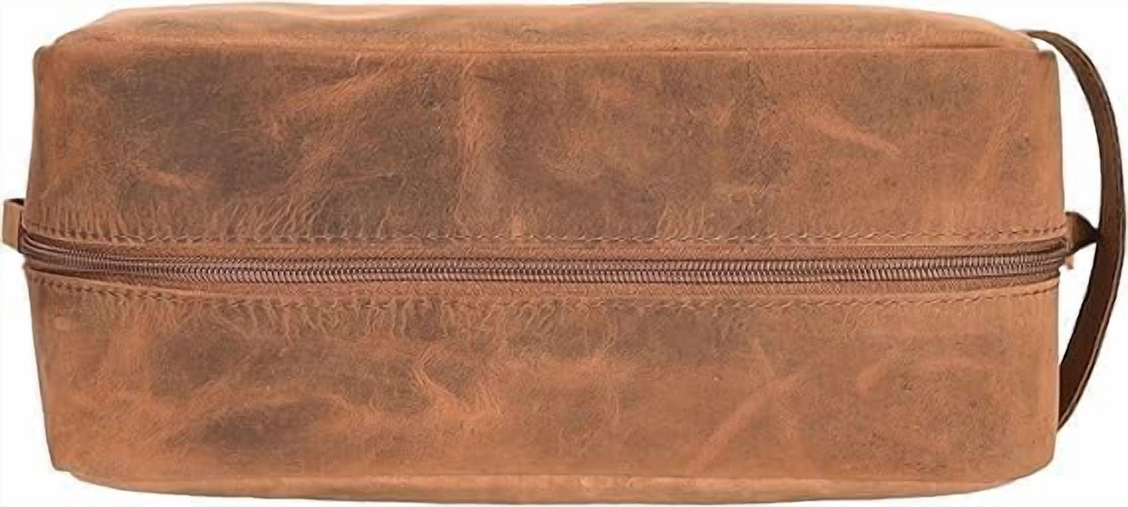 RusticVintage Leather Toiletry Bag, Cosmetic Case, Classy Dopp Kit - Best Gift - Premium Genuine Leather Dopp Kit Shaving Kit Organizer Travel Kit Pouch Bag f - Large Size (Saddle)