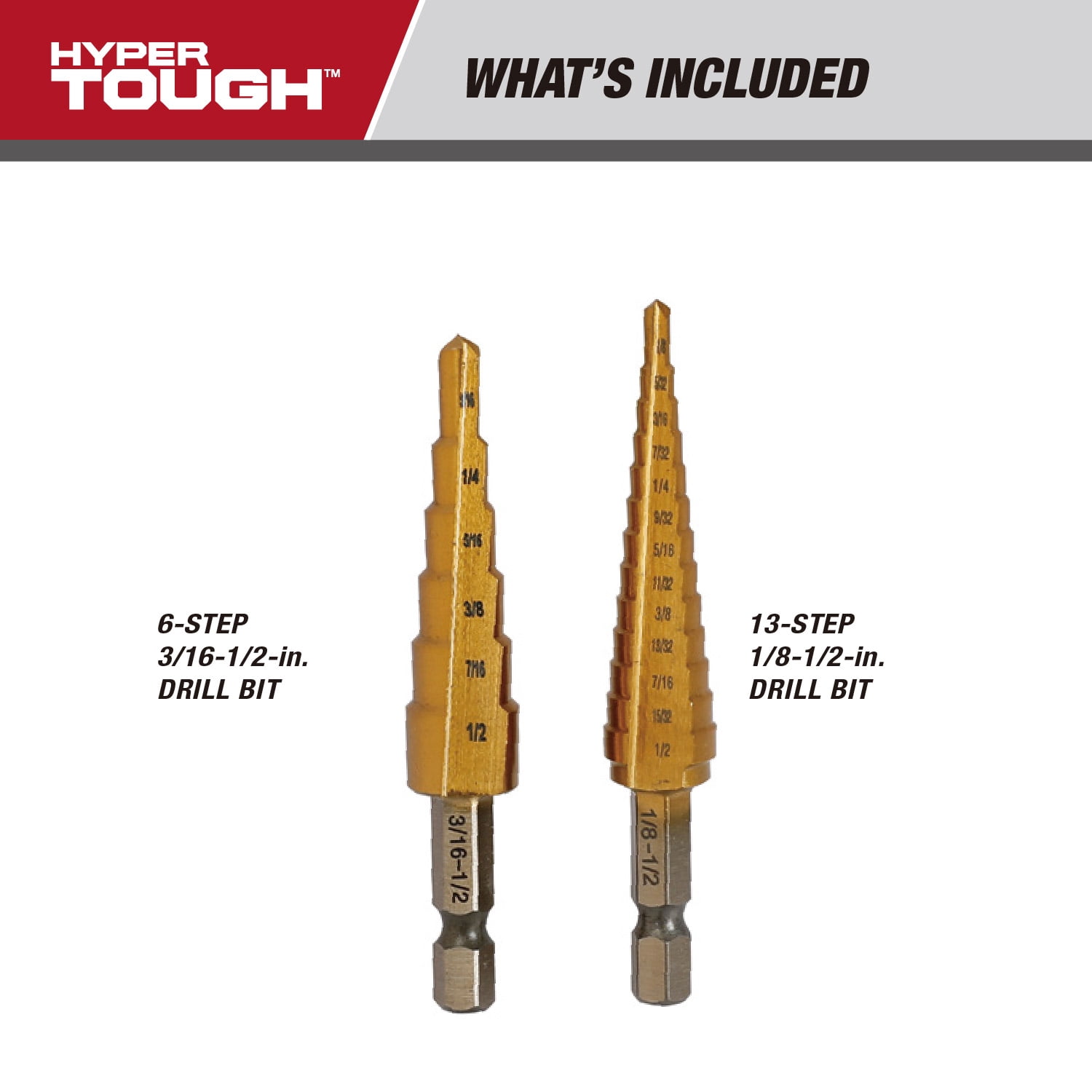 Hyper Tough 2-Piece Titanium Coated Step Drill Bits