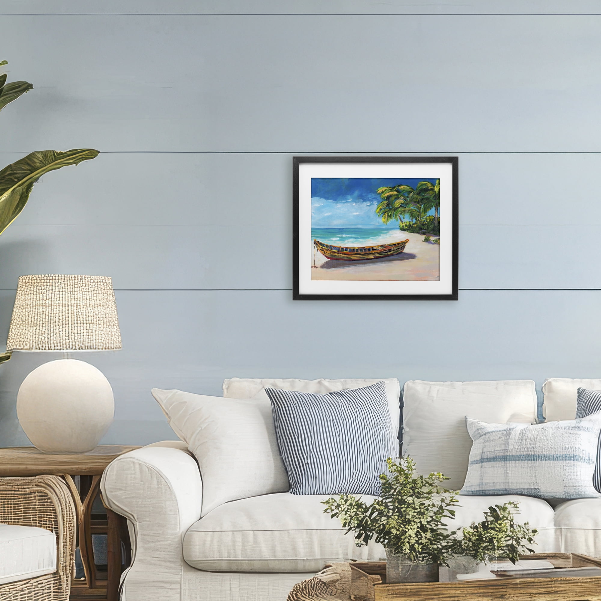 Stupell Industries Boat on Lost Island Black Framed Print Under Glass, design by Julie DeRice