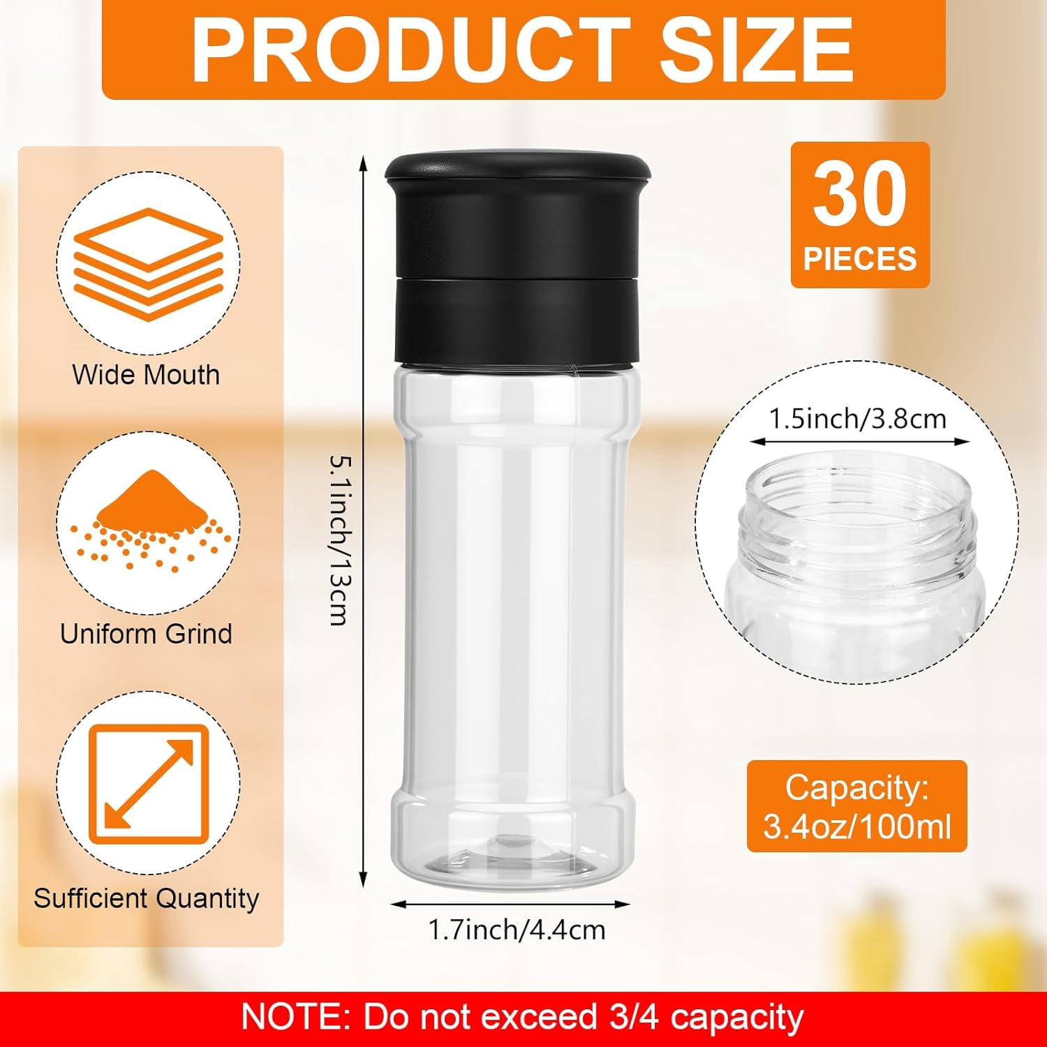 30 Pcs Plastic Salt and Pepper Grinder Set Refillable Small Spice Bottles  Manual Grinders for Kitchen