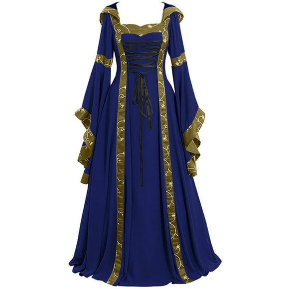 YEYLANERS Women's Halloween Costumes Plus Size,Victorian Dress for Women 1800S Medieval Renaissance Dresses Corset Flare Long Sleeve Vintage Cocktail Party Ball Gown 2024BlueXXL