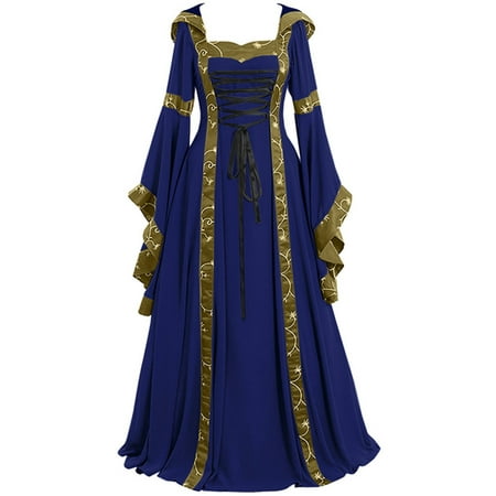 

Renaissance Dresses for Women Medieval Vintage Plus Size Ruffle Long Sleeve Corset Cosplay Clothes Halloween Maxi Dress