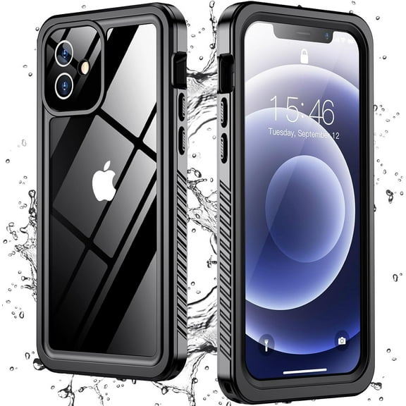 Entronix Waterproof Back Cover Cell Phone Case with Built In Screen Protector for iPhone 12, Clear