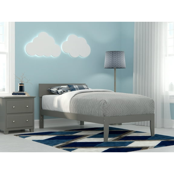 AFI Boston 14" Twin Wood Platform Bed Frame with Modern Headboard, Grey