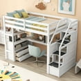 thumbnail image 4 of Bellemave Twin Loft Bed with Stairs and Desk, Solid Wood High Loft Bed Frame with Storage Drawers and Bookshelf for Teens Adults (White), 4 of 8