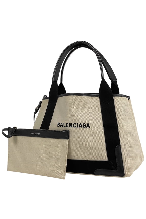 Pre-Owned Balenciaga Navy Cabas S Handbag/Shoulder Tote Bag in Natural and Black... (Fair)