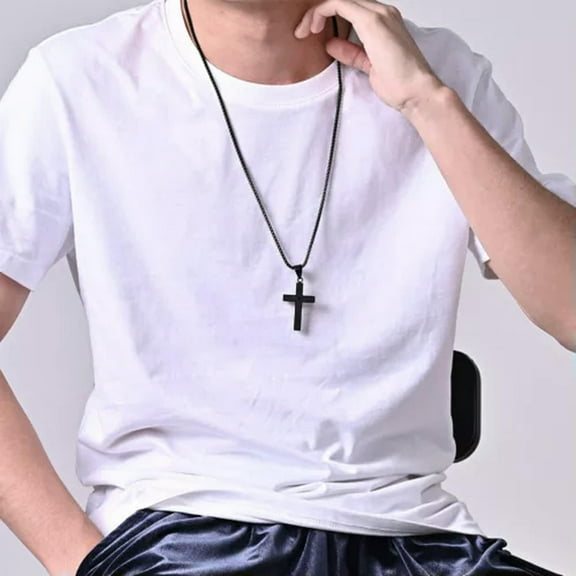 HOOUN Hiphop Fashion Stainless Steel Cross Pendant Necklace for Women Men Jewelry Gift-03#Black Lord's Prayer Cross