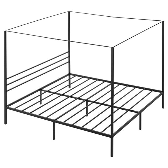 KFFKFF King Size Metal Canopy Bed Frame, Four-Poster Design with Sturdy Steel Slats, Underbed Storage, No Box Spring Required, Simple Assembly, Black