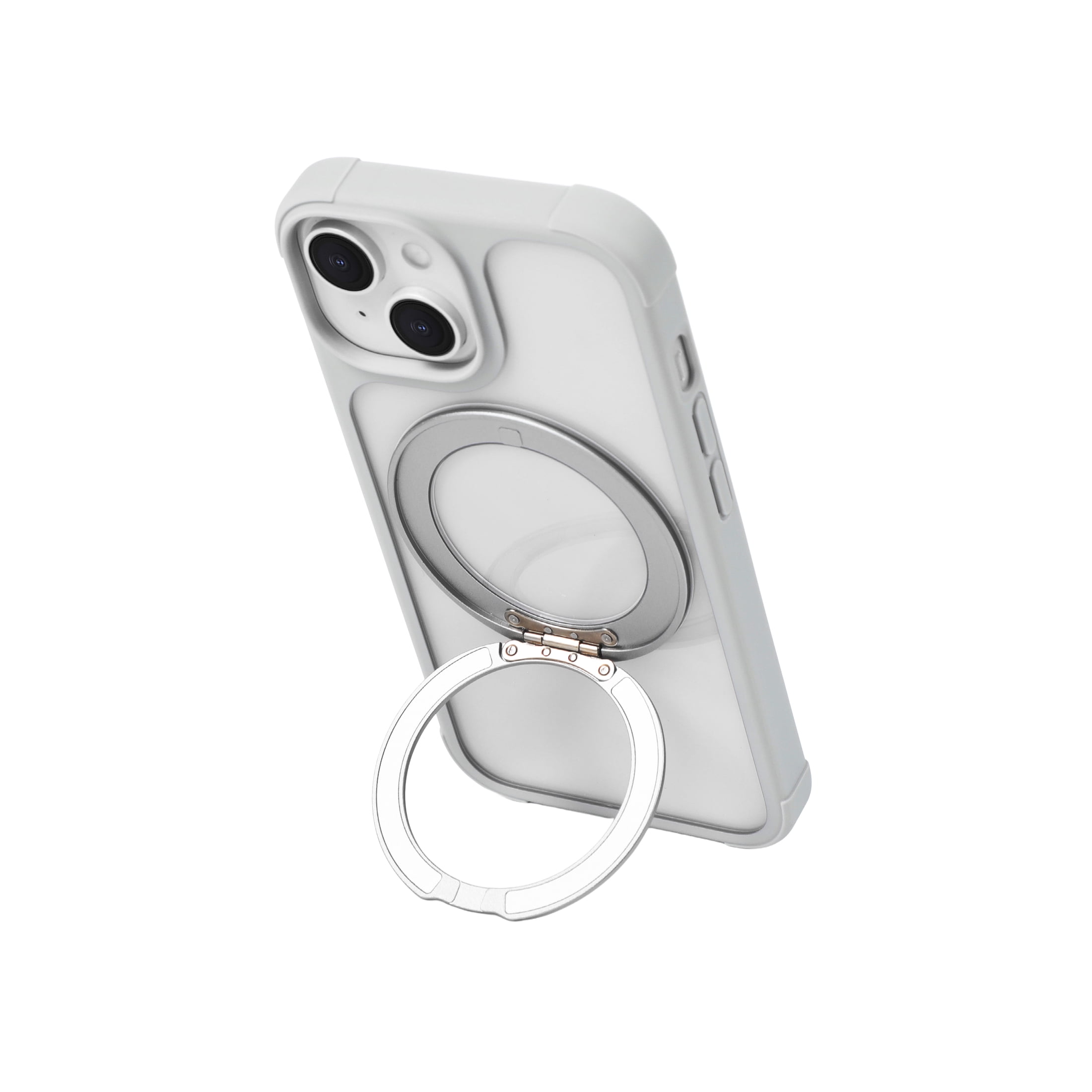 onn iPhone 13/14/15/16E/17E Bumper Phone Case with MagSafe & 360 Ring Kickstand, Clear