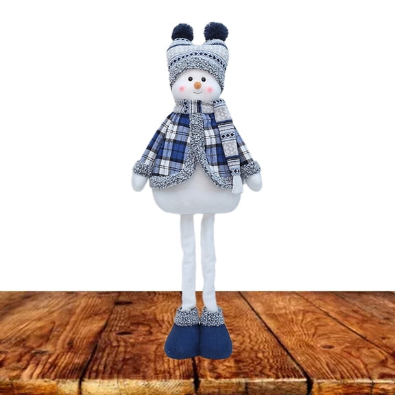 AOOOWER Plush Snowman with Scarf Hat Ornament Extendable Legs Decoration for Fireplaces