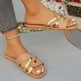 thumbnail image 5 of Women's Metallic Trim Flat Slide Sandals Wide Width Open Toe Summer Casual Slides Soft Comfort Sole Lightweight Beach Shoes Non Slip Outdoor Daily Slippers, 5 of 10