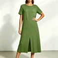 thumbnail image 2 of Levmjia Women's Summer Dress Short Sleeve Crew Neck Side Pocket Casual A Line Midi Dress with Side Slit Loose Fit Solid Color Day Dresses, 2 of 6