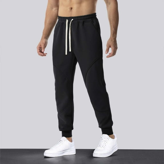 Tdoqot Mens Pants Slim Fit Casual With Pockets Straight Leg Mens Sweatpants Black Size 2XL