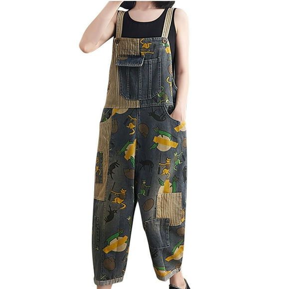 Denim Jumpsuit for Women Sexy Womens Denim Jumpsuit Pants Pocket Button Loose Denim Jumpsuit Pants Strap Pants
