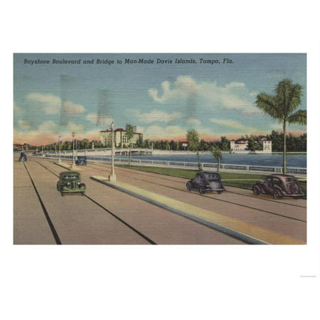 Tampa, FL - View of Bayshore Blvd, Bridge, Davis Is. Print Wall Art By Lantern