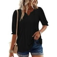 thumbnail image 2 of KISSMODA Women's 3/4 Length Shirts Summer Floral Tunic Tops V Neck Shirts Loose Fit Henly Blouse for Leggings, 2 of 3