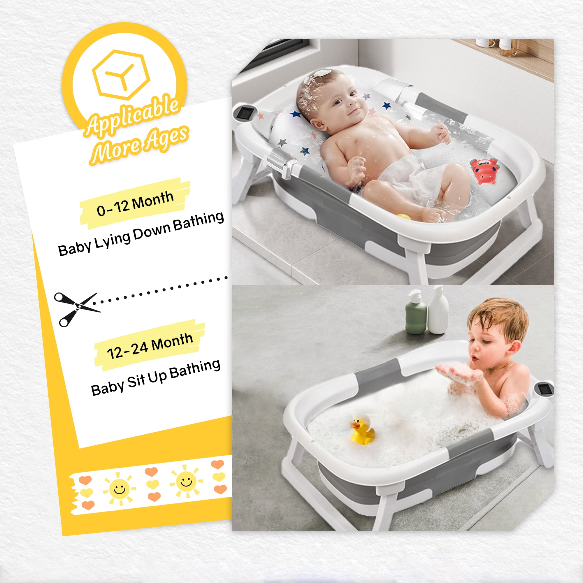 LAZIOEGR Baby Bathtub Collapsible Bathtub for Newborn, Portable Bathtub, Gray