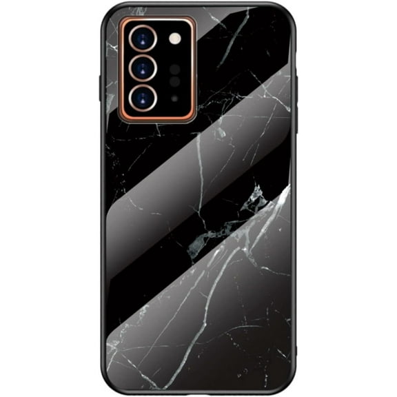 Unique Light Thin Stylish Glossy Marbled Tempered Glass Phone Case for Samsung Galaxy S23 S22 S21 S20 Ultra Plus FE Back Cover. Cool Exquisite Dropproof Bumper(Black,S20 Ultra)