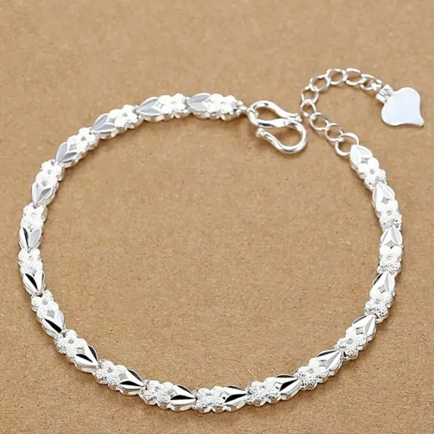 Pulsera de cadena s贸lida de Plata de Ley 925 Noble fina para mujeres y hombres, abalorio, regalo de fiesta, joyer铆a de moda para fiesta de boda