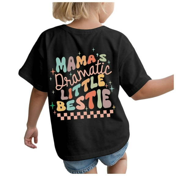 Gubotare Summer Tops for Girls Girl's Crop Top Graphic Tee Summer Round Neck Short Sleeve Pattern T Shirts (Black,Size 7-8 Years)