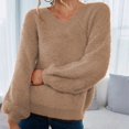 thumbnail image 2 of VISALY V Neck Pullover Sweater Crochet Sweaters Oversized Crewneck Long Sleeve Fuzzy Knit Casual Chunky Warm Fall Pullover Top Trendy Soft Sweaters Pullover Sweaters Plus Size Sweaters Khaki A, 2 of 4