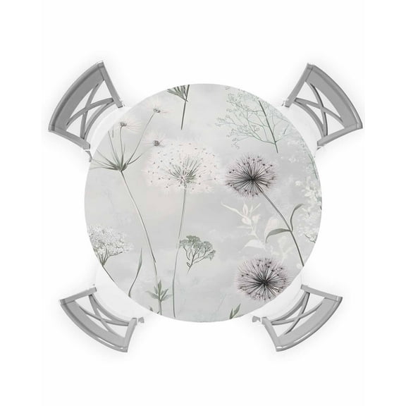 nqOlkjepod Sage Green Dandelion Round Tablecloth, Fitted Table Cover with Elastic for 55"-60" Round Tables, White Green Floral Table Cloth Outdoor Indoor Dinning Party Waterproof Tablecloths