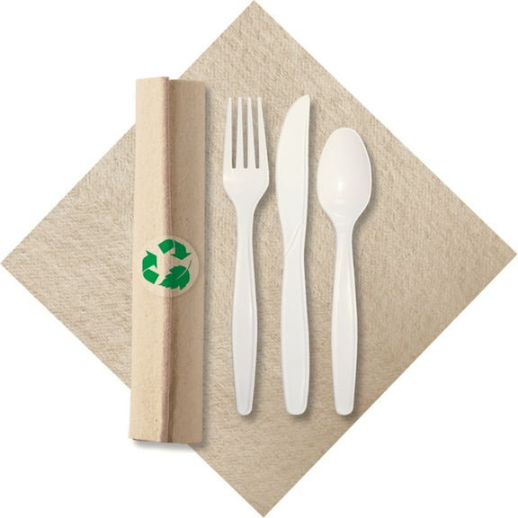 Linen-Like 8.5 in x 4.25 in Pre-rolled CaterWrap Kraft Napkins with Cutlery 100 ct.