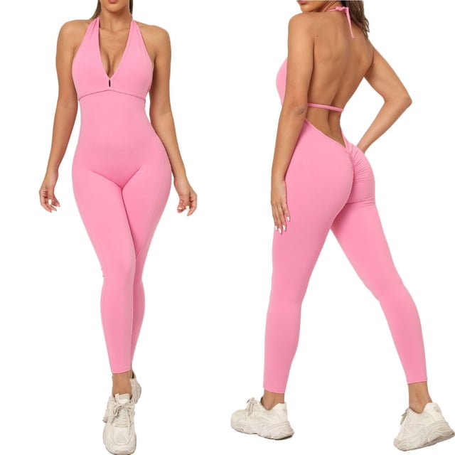 Mono de yoga sin espalda con cruzado en la espalda para mujer - Manga larga, nailon/spandex, S-L, muy elástico, entrenamiento/ropa deportiva