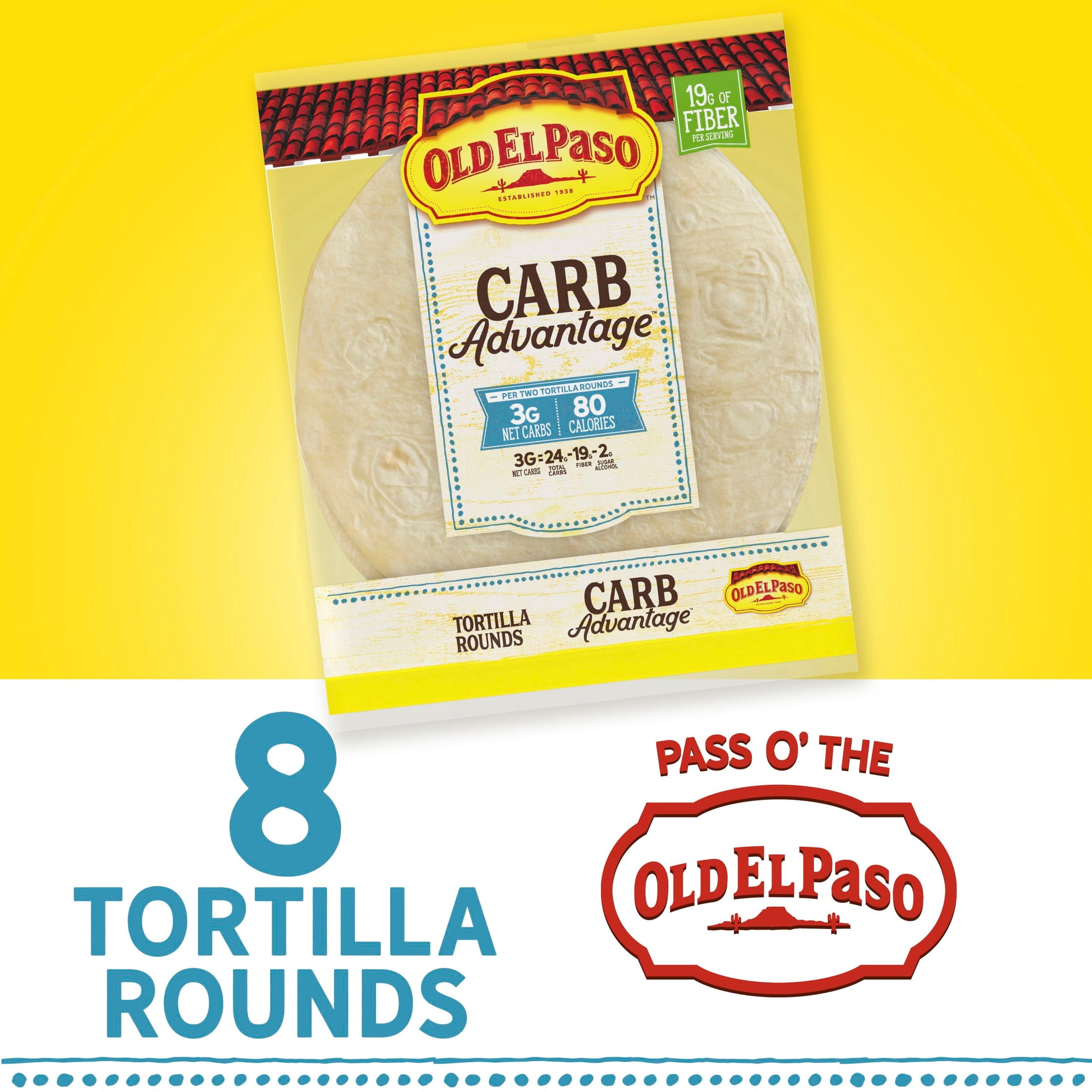 (3 pack) Old El Paso Carb Advantage Tortillas, 3g Net Carbs, High Fiber, 8 Count, 6.5 oz
