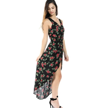 Print Surplice Dress - Salt Tree Women's Floral Print Surplice Cut Chest Hi-Low Dress